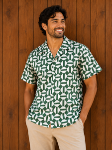 Men's Abstract <b>Geometric</b> Printed Button Down Collar <b>Shirt</b> Casual Holiday Beach Wear Short Sleeve Polyester/Cotton Summer - Product Image 4