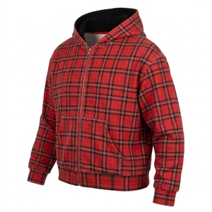Sweat-shirt à capuche en flanelle à carreaux rouges pour homme, 100% coton, respirant, coupe classique, vêtements d'hiver - Product Image 6