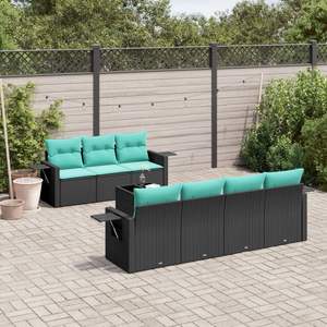 Set di divani da giardino in polyrattan nero da 8 pezzi con cuscini, mobili da esterno - Product Image 1