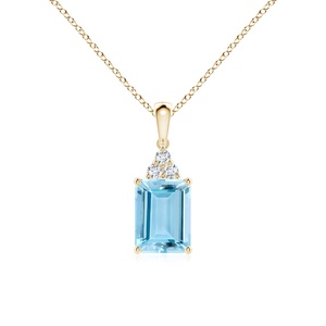 Pendentif artisanal 2026 le plus vendu en or pur 14K avec pierre précieuse aigue-marine naturelle taille émeraude 0,5 carat et trio de diamants 0,02 carat au total - Product Image 1