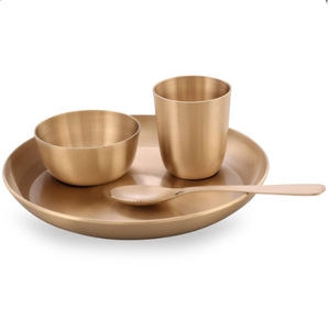 Kitchen Accessories Rounded Shape Handmade Engraved Brass Thali <b>Sets</b> Restaurant Dinnerware <b>Serving</b> Thali <b>Set</b> - Product Image 4