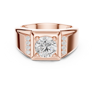 Rose Gold Lab Grown Diamond <b>Signet</b> <b>Ring</b> for <b>Women</b>, Round Cut Solitaire with Side Accent Diamonds, Modern Fine Jewelry - Product Image 1