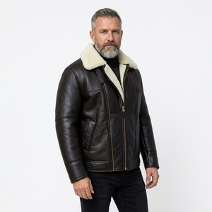 Veste en cuir noire pour homme, style moto, avec doublure zippée, coupe-vent, pour l'hiver - Product Image 2