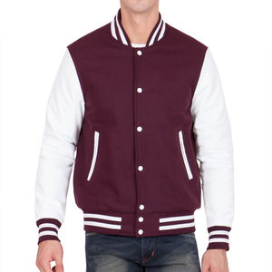 Chaqueta Bomber Varsity para Hombre, Estilo Letterman, Color Granate, Mangas Blancas, Estilo Casual de Béisbol Escolar, Moda Universitaria, Abrigo de Invierno - Product Image 3