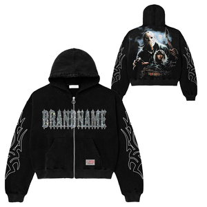 Custom Graphic Men's <b>Black</b> Zip-Up <b>Hoodie</b> With Jason Voorhees Print Oversized Streetwear French Terry Hooded Sweatshirt Autumn - Product Image 1