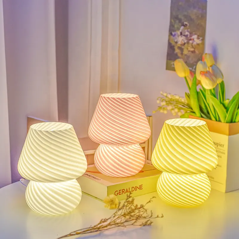 Creative Glass Mushroom Table Lamp Multiple Lighting Modes Remote Control Dimmable Bedroom Bedside Table Light Mushroom Lamp