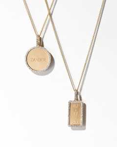 Personalized <b>Initial</b> Rectangle Charm Pave Set Custom Engraved Letter Round Lab Grown Diamond Pendant Necklace 14K 18K Solid Gold - Product Image 5