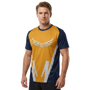 <b>Men's</b> Short Sleeve Sublimation Printed Sport T-<b>Shirt</b> Yellow <b>Navy</b> <b>Blue</b> Quick Dry Knitted Polyester O-Neck Regular Fit - Product Image 3