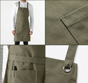 Delantal de Lona Tejida Unisex, Color Verde Oliva, con Bolsillo y Cierre a Presión, Manga Corta, Personalizable para Uniformes de Camareros de Restaurantes y Bares - Product Image 4
