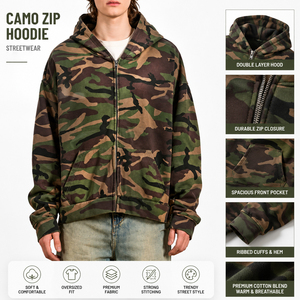 Sudaderas con Capucha para Hombre, Invierno, Calidad Premium, 100% Algodón, Felpa Ecológica, 340g, Talla Grande, Anti-Pilling, Camuflaje, Estampado Personalizado - Product Image 1