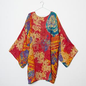 Nuevo Kimono Kantha de Estilo Indio Multicolor, Hermoso y Vintage, Hecho a Mano con Tela Kantha de Algodón, para Mujeres y Hombres - Product Image 3
