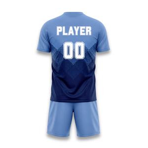 Ensemble de maillots de football sublimés personnalisés pour hommes, bleu dégradé, col rond, manches courtes, coupe athlétique, évacuation de l'humidité - Product Image 4