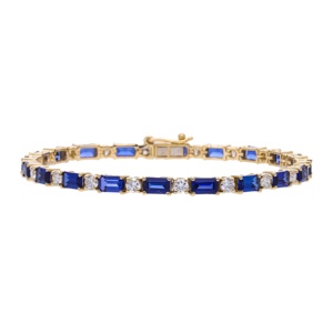 กำไลข้อมือทอง14k ประดับด้วยเพชรสีฟ้าเข้ม1.8CTW เพชร1.8CTW พลอยพลอยด้านข้างสวยงาม - Product Image 1