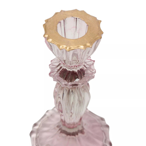 Porte-bougie en verre rose avec bord doré, élégant support décoratif pour bougie, pour la décoration de la maison - Product Image 3
