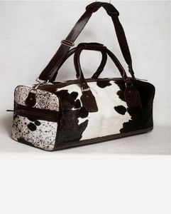 FAZMAX Oval Duffle Bag Cowhide Leather Brown White Unisex Travel Shoulder Strap Zipper Closure Lightweight Eco-Friendly Utility - Product Image 4