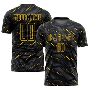 Conjunto de Camiseta y Pantalones Cortos de Fútbol Personalizados, Estampado Geométrico Negro y Amarillo, Sublimado, Absorbente de Humedad, Ropa Deportiva para Hombre, Kit de Entrenamiento de Equipo - Product Image 5