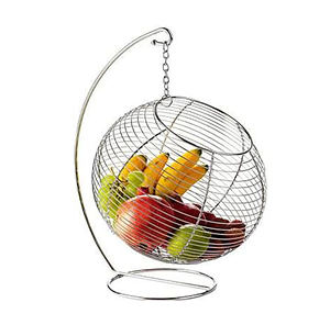 Élégant panier de rangement moderne pour fruits et légumes, à double niveau, design suspendu, fabriqué en fil métallique robuste et durable, finition noire. - Product Image 3