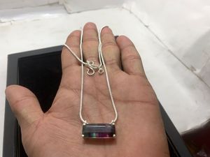 <b>Rainbow</b> Necklace Gradient Colored square Cubic Zirconia Necklace Stainless Necklace Gemstone Handmade Jewelry <b>Top</b> Quality - Product Image 3