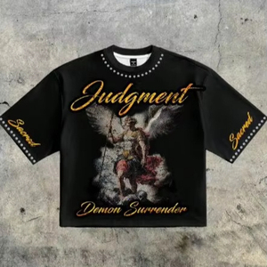 T-shirt à manches courtes noir pour homme, imprimé numérique, style streetwear, col rond, coupe classique - Product Image 1