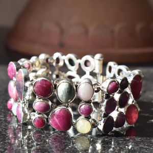 สร้อยข้อมือแซฟไฟร์สีทับทิมหลายสีกำไลข้อมือทุกเพศสไตล์โบฮีเมียนหรูหราสง่างามเหมาะสำหรับเป็นของขวัญงานหมั้น - Product Image 2