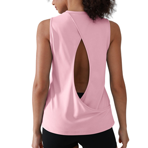 Camiseta sin mangas rosa personalizada al por mayor con logo para mujer, top de verano con cuello redondo para mujer, tops para un estilo de vida activo - Product Image 2