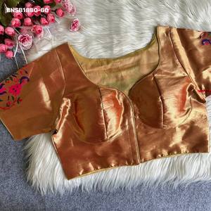 Blouse à manches courtes en soie Paithani de qualité supérieure, avec motifs traditionnels et tissage coloré Lotus, exportateur indien - Product Image 2