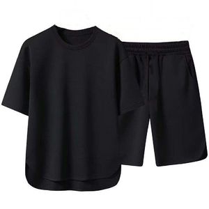 Conjunto de Camiseta y Pantalones Cortos de Verano para Hombre, de Algodón, Cómodo, Transpirable, Tejido, para Clima Cálido - Product Image 1