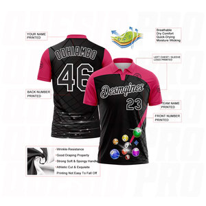 Camiseta Polo Personalizada Negra, Rosa y Blanca con Diseño de Bolas de Billar, Transpirable, de Secado Rápido, para Golf, con Logotipo Personalizado - Product Image 3