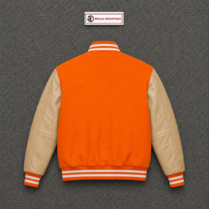 Chaqueta Varsity de Lana Naranja con Mangas de Cuero Beige, Chaqueta Bomber de Béisbol Personalizada con Letras, para Hombre y Mujer, Venta al Por Mayor, Clásica - Product Image 6