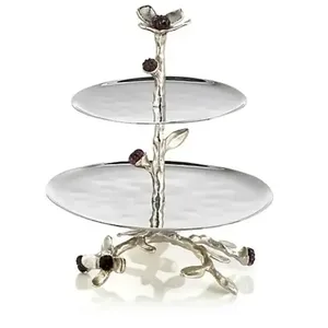 Premium Quality Silver Chocolate Cake Tray With <b>Stand</b> Latest Design Dessert Tray <b>Tea</b> and Coffee Serving Cake <b>Stand</b> Server - Product Image 5