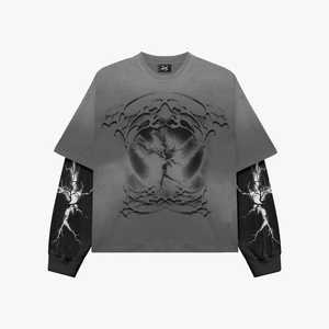 Camiseta de Moda Personalizada, Camiseta de Algodón Supima, Camiseta Cuadrada, Impresión en Serigrafía, Ropa Urbana, Camiseta de Manga Larga de Doble Capa para Hombre - Product Image 3