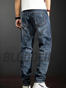 Jean Harem Homme Délavé Coupe Ample Taille Moyenne Décontracté en Coton Denim avec Poches Plaquées et Braguette Boutonnée Tissé Mi-lourd - Product Image 2