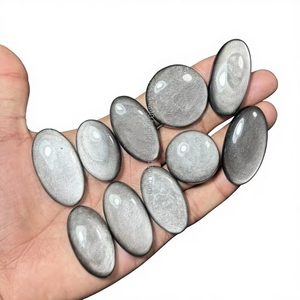 Lot en gros de cabochons plats en obsidienne argentée naturelle de haute qualité pour la fabrication de bijoux, taille unique - Product Image 4
