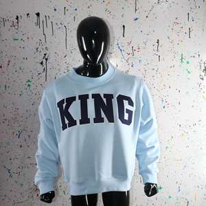 KING SKY BLUE <b>Mock</b> <b>Neck</b> Sweatshirt 100% BLUE Applique Embroidery wide <b>neck</b> Sweatshirt Finer Threads - Product Image 5