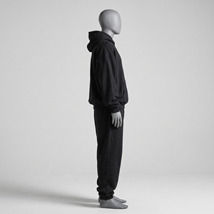 Conjunto de Sudadera y Pantalones Deportivos Extra Grandes para Hombre, Color Negro, Sudadera con Capucha y Letras Grises, Pantalones Deportivos con Puños, Sin Cordón, Traje Negro Sólido - Product Image 5