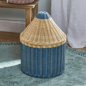 Fun Character Blue Rattan Pencil Shape Storage Basket For Kids Room Organization Bohemian Style Round Woven Basket - Product Image 1