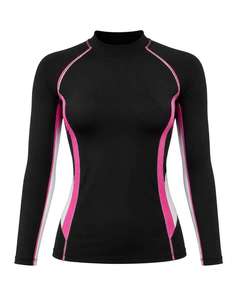 Women's Black Pink Contrast Color Block Long Sleeve <b>Raglan</b> Sport Shirt Roll Neck Moisture Wicking Knitted <b>Top</b> - Product Image 1