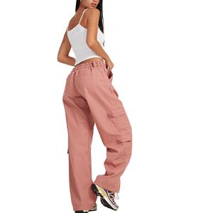 Pantalones Cargo Casuales para Mujer, Color Personalizado, Múltiples Bolsillos, Cintura Alta, Pierna Ancha, Bolsillos con Cremallera, Mezcla de Nailon/Algodón, Holgados - Product Image 2