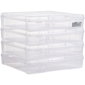 Set di 4 Contenitori in Plastica Trasparente per Archiviazione, Scatole Multiuso per Documenti con Angoli Arrotondati, Impilabili, per Giochi da Tavolo - Product Image 5