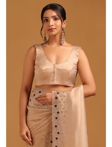 Sari Beige para Mujer KV con Adornos de Tela y Lentejuelas, con Blusa Sin Coser - Product Image 2