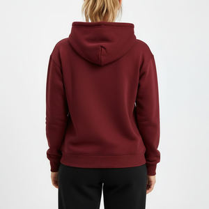 Sudadera con Capucha para Mujer, Color Borgoña, Manga Larga, Tejida, Color Sólido, Transpirable, con Logotipo Frontal, para Otoño - Product Image 2