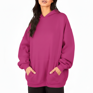 Ladies Solid Relax Fit Oversized Fleece Hoodie Casual Soft Warm Pullover Long Sleeve 100% Cotton Quick Dry Breathable Lined - Product Image 5