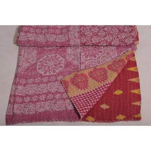 Couverture Kantha florale vintage faite à la main en coton, jeté indien réversible, couvre-lit bohème, couverture - Product Image 5