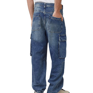 Pantalones vaqueros cargo de mezclilla lavada para hombre, de corte holgado, cintura media, estilo casual, largos, para todas las estaciones, para actividades al aire libre. - Product Image 2