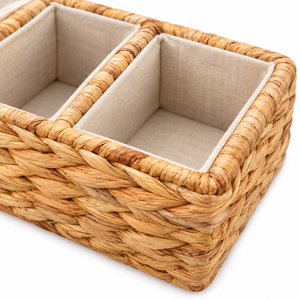 Plateau de rangement personnalisable en jacinthe d'eau avec 3 compartiments et doublure en tissu pour bijoux et cosmétiques – Vente en gros - Product Image 2
