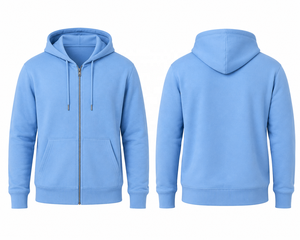 Sweat-shirt à capuche zippé bleu clair pour homme, couleur unie, en molleton de coton, coupe classique, décontracté, pour l'automne - Product Image 5