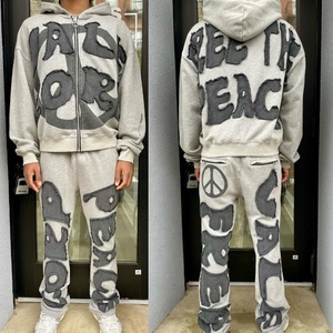 ชุดวอร์มลำลองผ้าฟลีซผ้าคอตตอนผ้าบ็อกซีทรงครอปปักลายวินเทจผ้าแอซิดใส่สบายโลโก้ XL ใหม่ล่าสุด2024 - Product Image 1