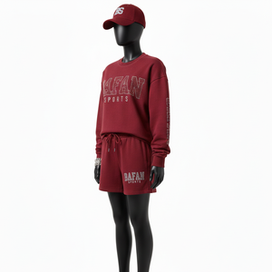 Ensemble sweat-shirt et short pour femme 100% coton, haute qualité, molleton de coton 300 GSM, coupe confortable, couleur unie, logo en strass - Product Image 4