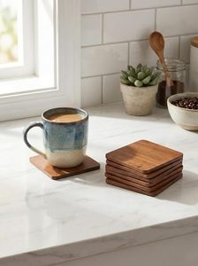 Wooden Tea & Coffee <b>Coasters</b> Set of 6 | Natural Wood <b>Drink</b> <b>Coaster</b> Set for Dining Table Office Home Kitchen Decor - Product Image 2