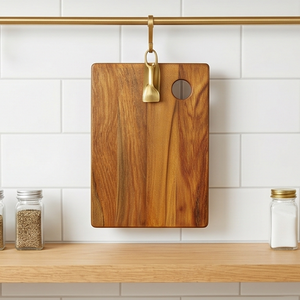 Planche à découper en teck durable avec trou de suspension pour servir et hacher les aliments en cuisine, finition sûre pour les aliments, style écologique - Product Image 3